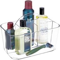 mdesign men's grooming storage organizer caddy tote for bathroom - clear and divided bin for shaving accessories, razors, beard care, and hair products logo