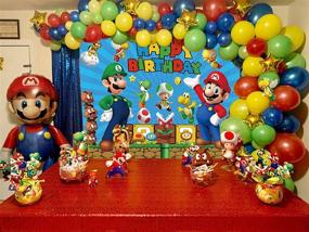 img 1 attached to 🍄 Super Mario Adventure Game Mushroom Gold Coins Backdrop: Perfect for Children's Birthday Party, Baby Shower and Photo Booth Studio Props - 7x5FT