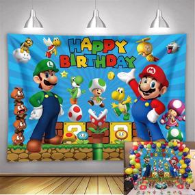 img 4 attached to 🍄 Super Mario Adventure Game Mushroom Gold Coins Backdrop: Perfect for Children's Birthday Party, Baby Shower and Photo Booth Studio Props - 7x5FT