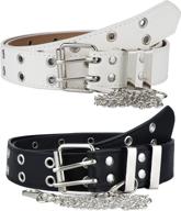 double grommet belt women pu leather waist belts detachable logo