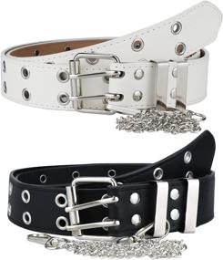 img 4 attached to Double Grommet Belt Women PU Leather Waist Belts Detachable