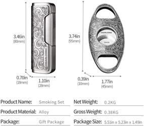 img 1 attached to CIGARLOONG Silver Cigar Cutter and Lighter Set with Sharpening Blade - Engraved Guillotine and Retro Carved Lighter