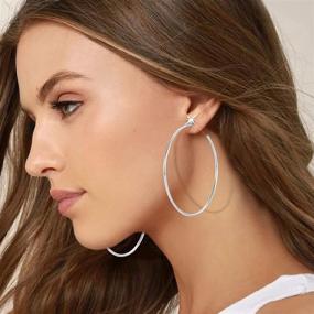 img 2 attached to 💎 14K Gold Plated Besalon Hoop Earrings for Women – Thin Lightweight Hoops with Cubic Zirconia, Perfect for Girls