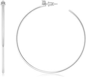 img 4 attached to 💎 14K Gold Plated Besalon Hoop Earrings for Women – Thin Lightweight Hoops with Cubic Zirconia, Perfect for Girls