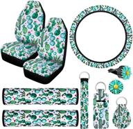 10-piece cactus car seat covers set with 2 bonus seat belt shoulder pads, steering wheel cover, 2 car vent clips, and 3 cactus print key rings logo