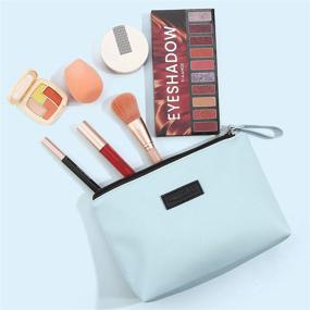 img 3 attached to 💼 Travel Makeup Bag for Women - Small Pu Leather Cosmetic Bag with Zipper, Makeup Pouch for Purse, Blue, Ideal for Travelling