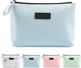 img 4 attached to 💼 Travel Makeup Bag for Women - Small Pu Leather Cosmetic Bag with Zipper, Makeup Pouch for Purse, Blue, Ideal for Travelling