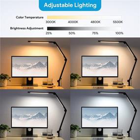 img 3 attached to 🔦 Swing Arm LED Desk Lamp with Clamp, Mediacous Dual Light Table Lamp, 4 Color Modes & 4 Brightness Settings, Eye-Caring Clip-on Lamp with Memory Function for Work Study Office Home Studios