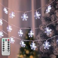 ❄️ crepro snowflake string lights: 40 led 8 modes, remote control, battery operated decorative lights for xmas party, bedroom decor, indoor outdoor - cool white логотип