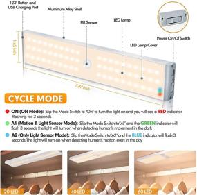 img 3 attached to 💡 60 светодиодных светильников с аккумулятором и датчиком движения - подключаемый к магниту, беспроводной светильник с регулируемой яркостью для лестниц, гардероба, кухни и коридора (3 шт.) - теплый белый.