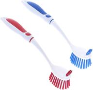 🧽 superio kitchen brush scrubber with rubber grip handle - dual-sided bristles ideal for dish cookware and vegetables, non-scratch soft bristles for all-purpose cleaning (red+blue) logo