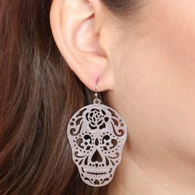 img 3 attached to Sugar Skull Goth Halloween Earrings Girls' Jewelry