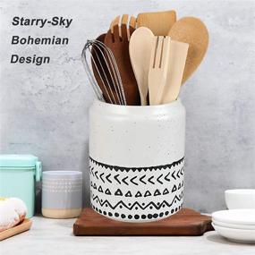 img 3 attached to 🌟 Ceramic Countertop Utensil Holder by Kopmath - Large Utensil Crock, Sturdy & Dishwasher Safe - Starry-Sky Bohemian Design, Convenient Closure, Easy Grip - Kitchen Décor Cooking Utensils Holder