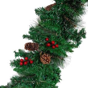 img 1 attached to 🎄 9 Ft Pre-Lit Christmas Garland with 50 Lights/ Silver Bristles/ Pine Cones/ Red Berries - JOYIN