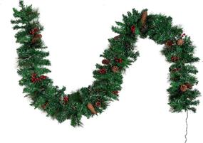 img 3 attached to 🎄 9 Ft Pre-Lit Christmas Garland with 50 Lights/ Silver Bristles/ Pine Cones/ Red Berries - JOYIN