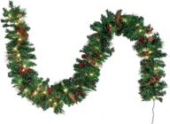 🎄 9 ft pre-lit christmas garland with 50 lights/ silver bristles/ pine cones/ red berries - joyin logo