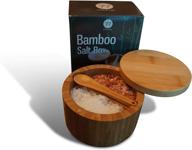 🧂 bamboo salt and pepper cellar: magnetic swivel lid, built-in spoon - ideal for kitchen and decorative bath salt - dual 5 ounce capacity - counter salt holder логотип