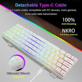 img 4 attached to NPET K61 60% Механическая игровая клавиатура - RGB подсветка, ультракомпактная с синими переключателями - идеально подходит для геймеров на Windows PC (68 клавиш, белый)