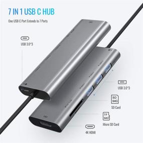 img 3 attached to 7-in-1 USB C Hub Adapter for MacBook Pro and USB C Devices – Includes 4K HDMI, USB C Power Delivery, 3 USB 3.0 Ports, SD and TF Card Reader