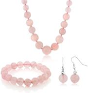 💎 10mm simulated rose quartz bead necklace bracelet and earrings set by gem stone king - 20 inch logo