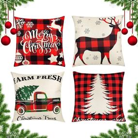 img 4 attached to 🎄 OZMI Christmas Pillow Covers: Festive Throw Pillow Cases Set of 4 with Holiday Patterns – 18x18 inch, Buffalo Plaid Couch Pillow Case for Winter Decorations