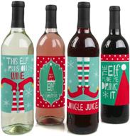 🎅 elf squad - elf christmas party wine bottle label stickers - set of 4 - festive decorations for women and men логотип