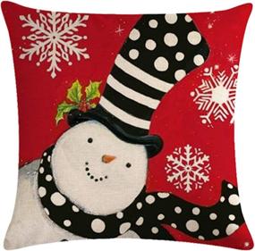 img 1 attached to 🏼 7COLORROOM Set of 4 Christmas Snowman Pillow Cover Red Festival Throw Cushion Cover Home Decorative Winter Cotton Linen Pillowcases 18" x 18" (Snowman)