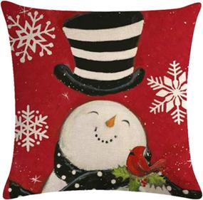 img 2 attached to 🏼 7COLORROOM Set of 4 Christmas Snowman Pillow Cover Red Festival Throw Cushion Cover Home Decorative Winter Cotton Linen Pillowcases 18" x 18" (Snowman)