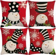 🏼 7colorroom set of 4 christmas snowman pillow cover red festival throw cushion cover home decorative winter cotton linen pillowcases 18" x 18" (snowman) logo