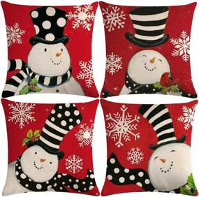 img 4 attached to 🏼 7COLORROOM Set of 4 Christmas Snowman Pillow Cover Red Festival Throw Cushion Cover Home Decorative Winter Cotton Linen Pillowcases 18" x 18" (Snowman)