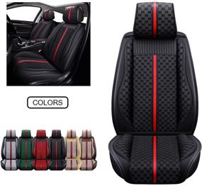 img 4 attached to 🚗 OASIS AUTO Leatherette Car Seat Covers, Universal Fit Set - Faux Leather Automotive Cushion Cover for Cars SUV Pick-up Truck - Black (OS-007 Front Pair)