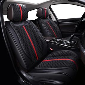 img 2 attached to 🚗 OASIS AUTO Leatherette Car Seat Covers, Universal Fit Set - Faux Leather Automotive Cushion Cover for Cars SUV Pick-up Truck - Black (OS-007 Front Pair)