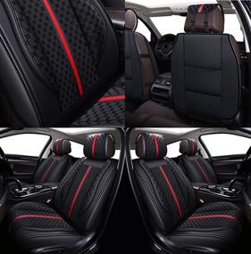 img 1 attached to 🚗 OASIS AUTO Leatherette Car Seat Covers, Universal Fit Set - Faux Leather Automotive Cushion Cover for Cars SUV Pick-up Truck - Black (OS-007 Front Pair)