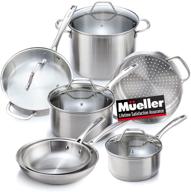 🍳 mueller ultra-clad pro stainless steel cookware set - 11-piece, with evercool ergonomic handles - includes saucepans, skillets, stockpot, saute pan, and steamer logo