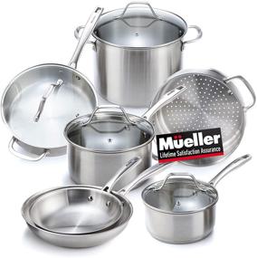 img 4 attached to 🍳 Mueller Ultra-Clad Pro Stainless Steel Cookware Set - 11-Piece, with EverCool Ergonomic Handles - Includes Saucepans, Skillets, Stockpot, Saute Pan, and Steamer