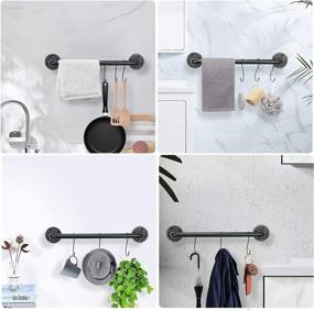 img 2 attached to 🛁 Jeasor Industrial Pipe Towel Rack - Heavy Duty Wall Mounted Rustic Farmhouse Bathroom Towel Holder, Black, 16 inch