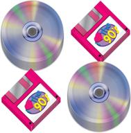retro 90's party supplies - floppy disk napkins and cd paper plates (serves 16) logo