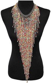 img 2 attached to 📿 Mozhuo Bohemian Chunky Pendant Beads Collar Necklace with Long Tassel, Statement Bib Jewelry for Women & Girls - Ideal Party & Bridal Gift