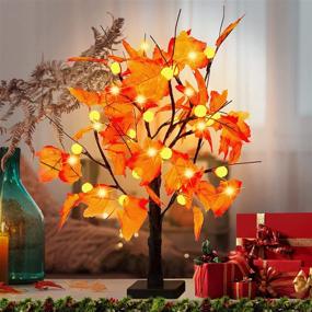 img 1 attached to 🍁 YEECHUN 24 Inch Artificial Fall Lighted Maple Tree with 24 LED Pumpkin Lights - Perfect for Halloween, Thanksgiving, Christmas & Harvest Home Decoration - Battery Operated
