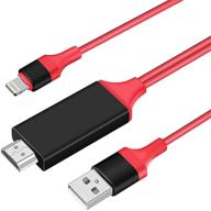 🍎 apple mfi certified lightning to hdmi cable for iphone/ipad/ipod, 6.6ft hdmi adapter cable, full hd 1080p digital av adapter cable for iphone/ipad to hdtv monitor projector, red logo