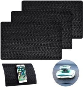 img 4 attached to 🚗 Non-Slip Car Dashboard Pads - 3 Pcs, 11"x7" AIFUDA Anti-Slip Ripple Sticky Dash Grip Mat for Coin Phone Key Sunglasses - Black