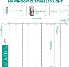 img 1 attached to Curtain Lights 300 LED Twinkle Fairy String Lights 8 Lighting Modes For Bedroom Window Wall Indoor Christmas Party Decorations USB Powered Remote Controlled (White)