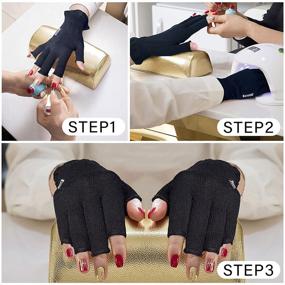 img 2 attached to 🧤 Gsafeme Gel Manicure Gloves - UV Protection Fingerless Hand Sleeves for Women. Blocking LED Nail Lamp or Sunlight. Suitable for Home and Outdoor Use. Black. Size: Small. Pack of 3 pairs.