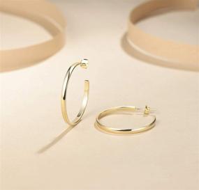 img 3 attached to 🏻 FANCIME 30mm Open Half C Hoop Earrings: White/Yellow Gold Plated, 925 Sterling Silver, High Polish, Dainty Fine Jewelry for Women and Girls