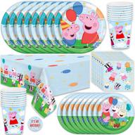 🐷 peppa pig birthday party supplies bundle | decorations & tableware for 16 guests – includes table cover, plates, napkins, cups, and sticker pack logo