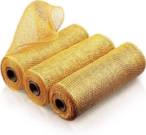 img 4 attached to 🎀 Poly Burlap Deco Mesh Ribbon Rolls for Home Decoration and DIY Crafts - 3 Rolls (Yellow, 10.4 Inch Width)