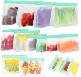 img 4 attached to 🥫 16 Pack BPA Free Reusable Food Storage Bags - Food Grade Freezer Bags for Meat, Fruit, Veggies, Snacks - Leakproof & Resealable Silicone Bags