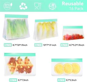 img 3 attached to 🥫 16 Pack BPA Free Reusable Food Storage Bags - Food Grade Freezer Bags for Meat, Fruit, Veggies, Snacks - Leakproof & Resealable Silicone Bags