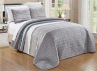 🛏️ premium reversible oversize quilt set: 3-piece all-season coverlet for king size bed (grey, teal blue, white, stripe) logo