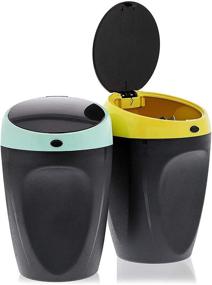 img 4 attached to 🚗 Juvale 2-Pack Mini Car Ashtray and Trash Can Bin with Lid for Cup Holder, in Yellow and Blue, 4 Inches
